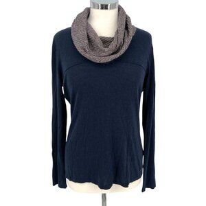 Skunkfunk Navy Long-Sleeve Knit Top With Textured Cowl Neck Size 4
